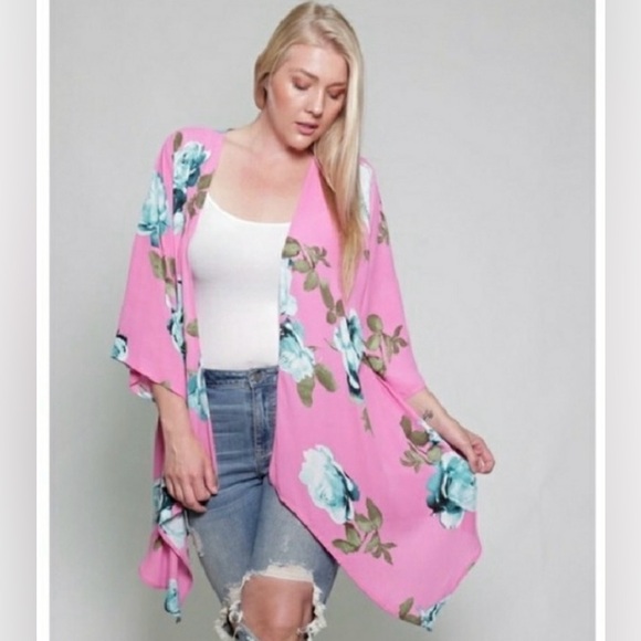 Plus size pretty pink and blue floral duster,like new condition. - Picture 2 of 3